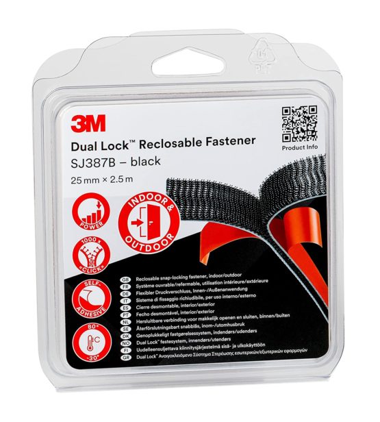 3M SJ387B Dual Lock Reclosable Fastener, 25 mm x 2.5 m, Black