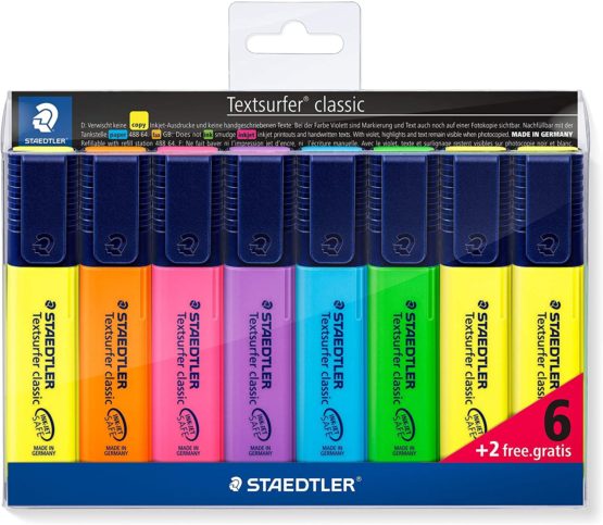 STAEDTLER 364 A WP8 Textsurfer Highlighter Bonus Pack, Assorted Colours, Pack of 6 + 2