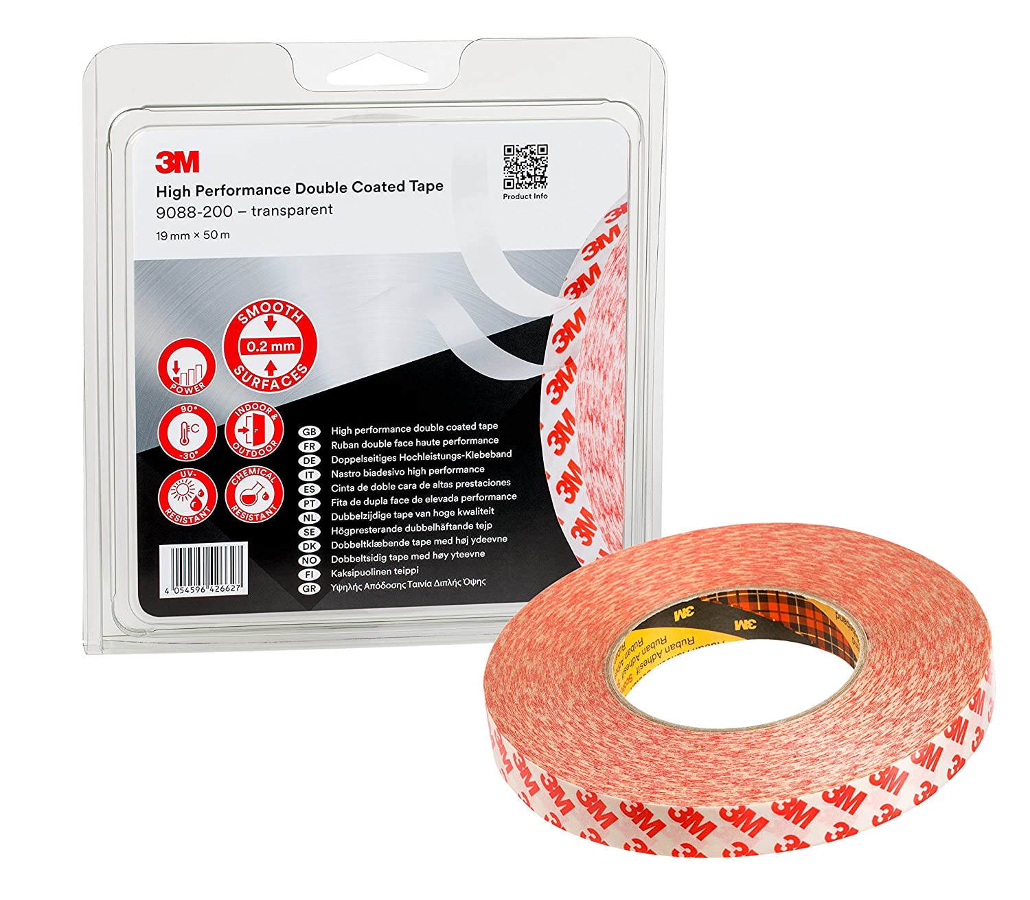 3M High Performance Double Sided Adhesive Tape 9088-200, Ideal for applications requiring high adhesion and high transparency