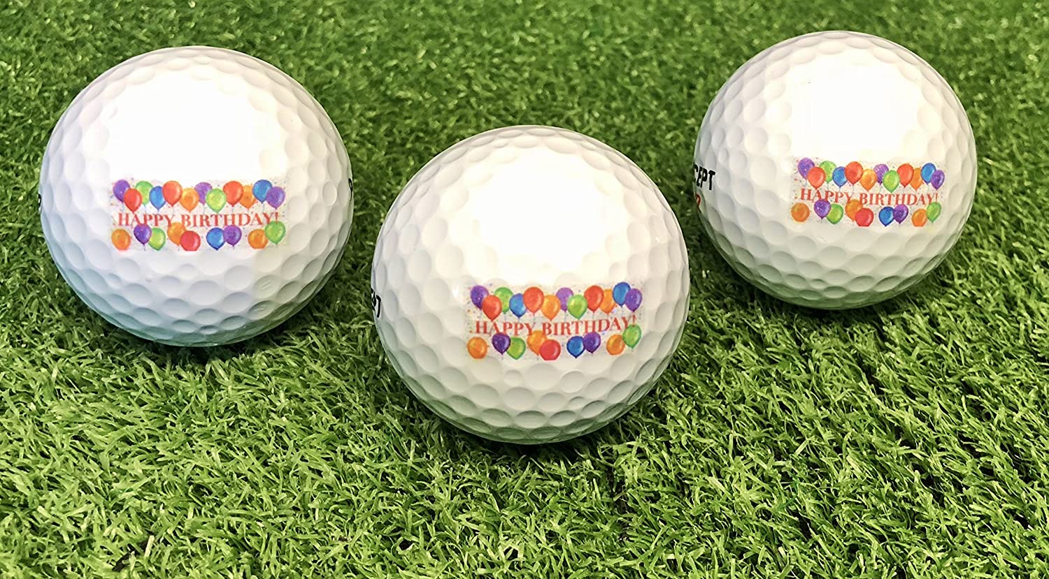 Set of 3 Golf Balls with Happy Birthday Motif in a gift box/Golf Birthday Gift, White, 5 centimetri