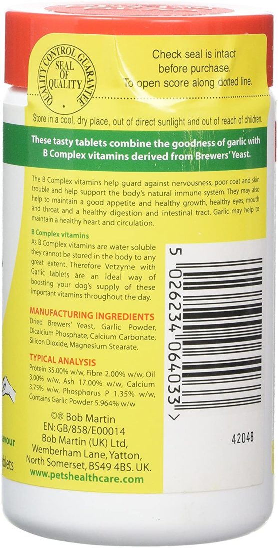 Vetzyme | Garlic Tablets for Dogs, Helps Maintain a Healthy Heart | Savoury Treat with B Complex Vitamins (240 Tablets) - Image 3