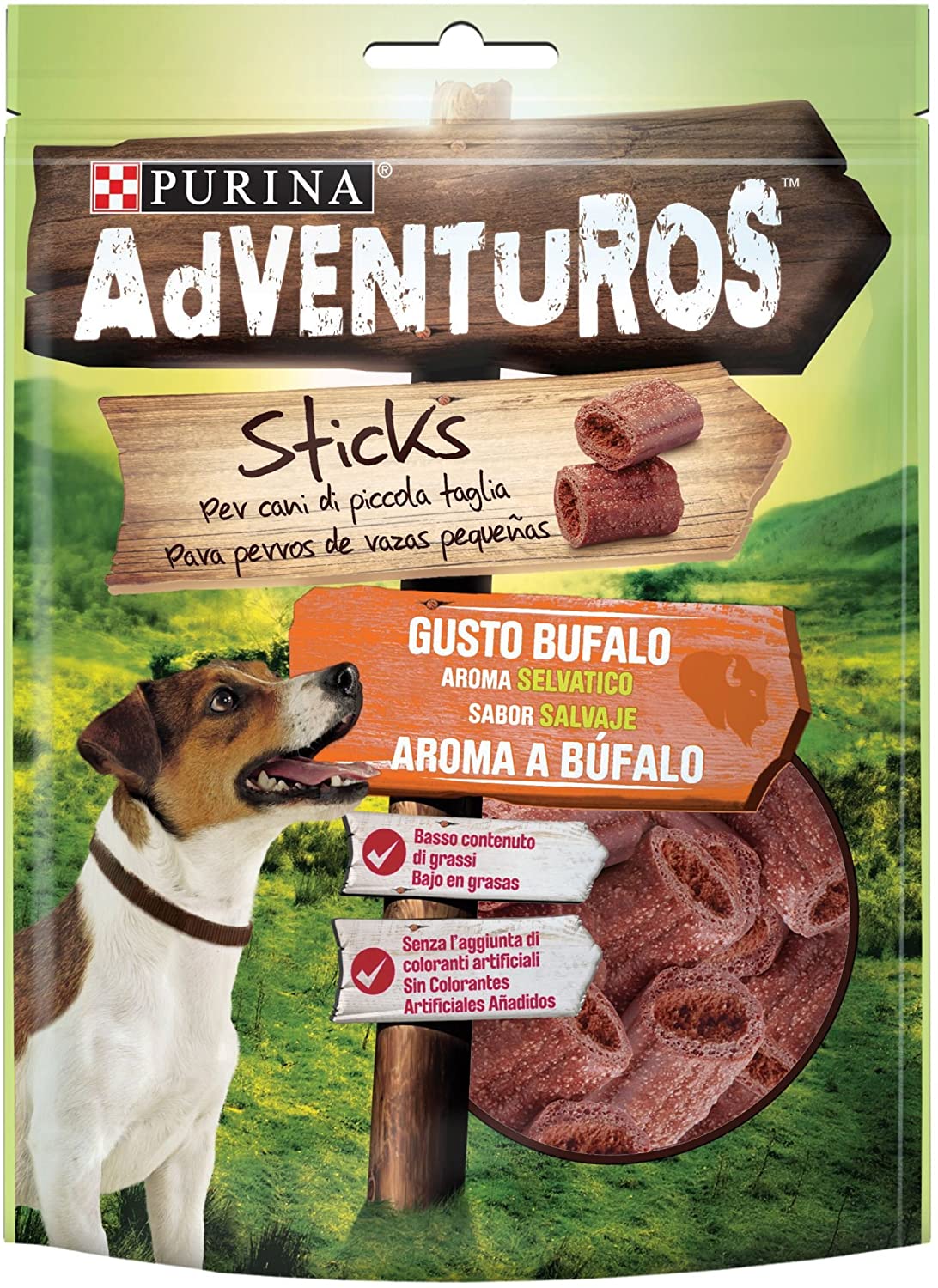 Adventuros Dog Snack Mini Stick to Taste Buffalo - Package of 6 x 90 gr - Total: 540 gr, Fragola (rosa), 15 g (Pack of 6)