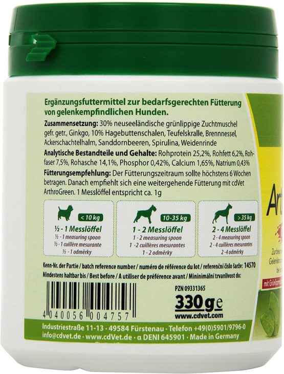 cdVet Natural Products ArthroGreen plus 330 g - optimally supports the musculoskeletal system and joints in acute phases - nutrition-related support - for the strength of bones and cartilage - - Image 2