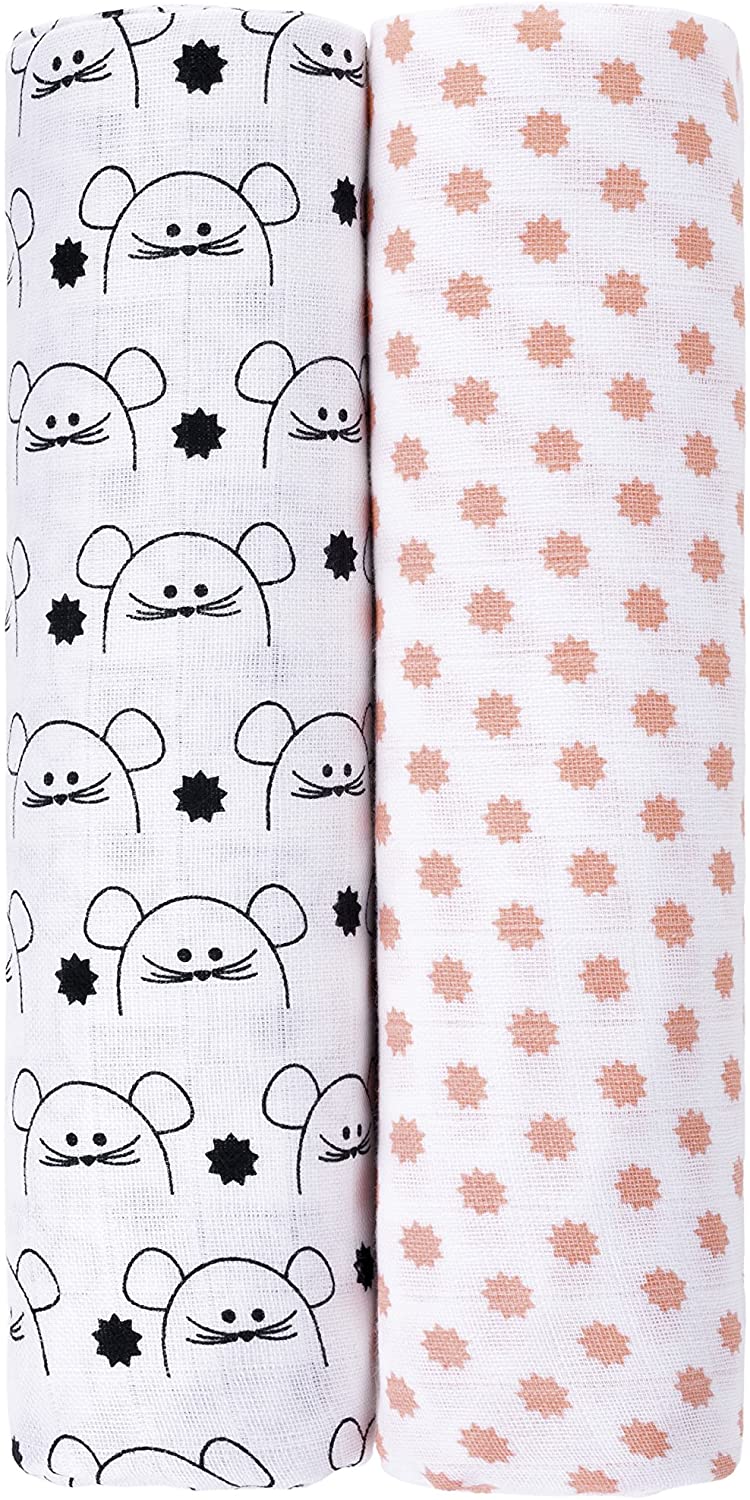 LÄSSIG Baby Burp Cloth Swaddle & Burp Blanket Cotton 2 pcs assorted 120 x 120 cm Little Chums Mouse, Twin - Image 3