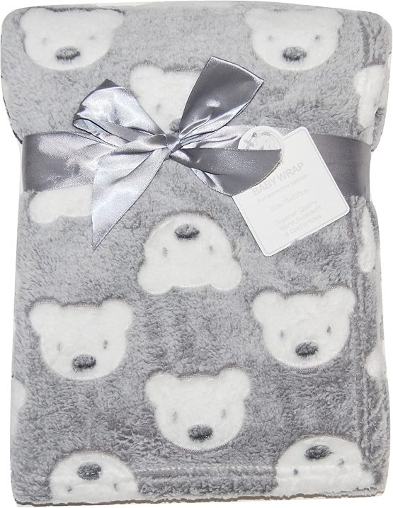 Baby Boy Girl Unisex Soft Fleece Wrap Blanket Pram Cot Crib Moses Basket Grey Teddy
