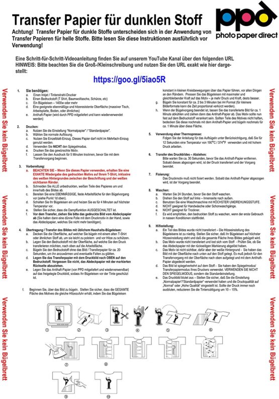 PPD Inkjet PREMIUM T Shirt Transfer Paper A4 for Dark Fabric x 5 Sheets PPD-4-5 - Image 2