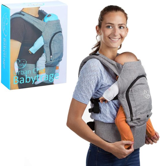 Little Choice Baby Carrier Urban Chic, Ergonomic Backpack, 3 Months and Up, Comfortable Carrying Aid with Hood, Grey
