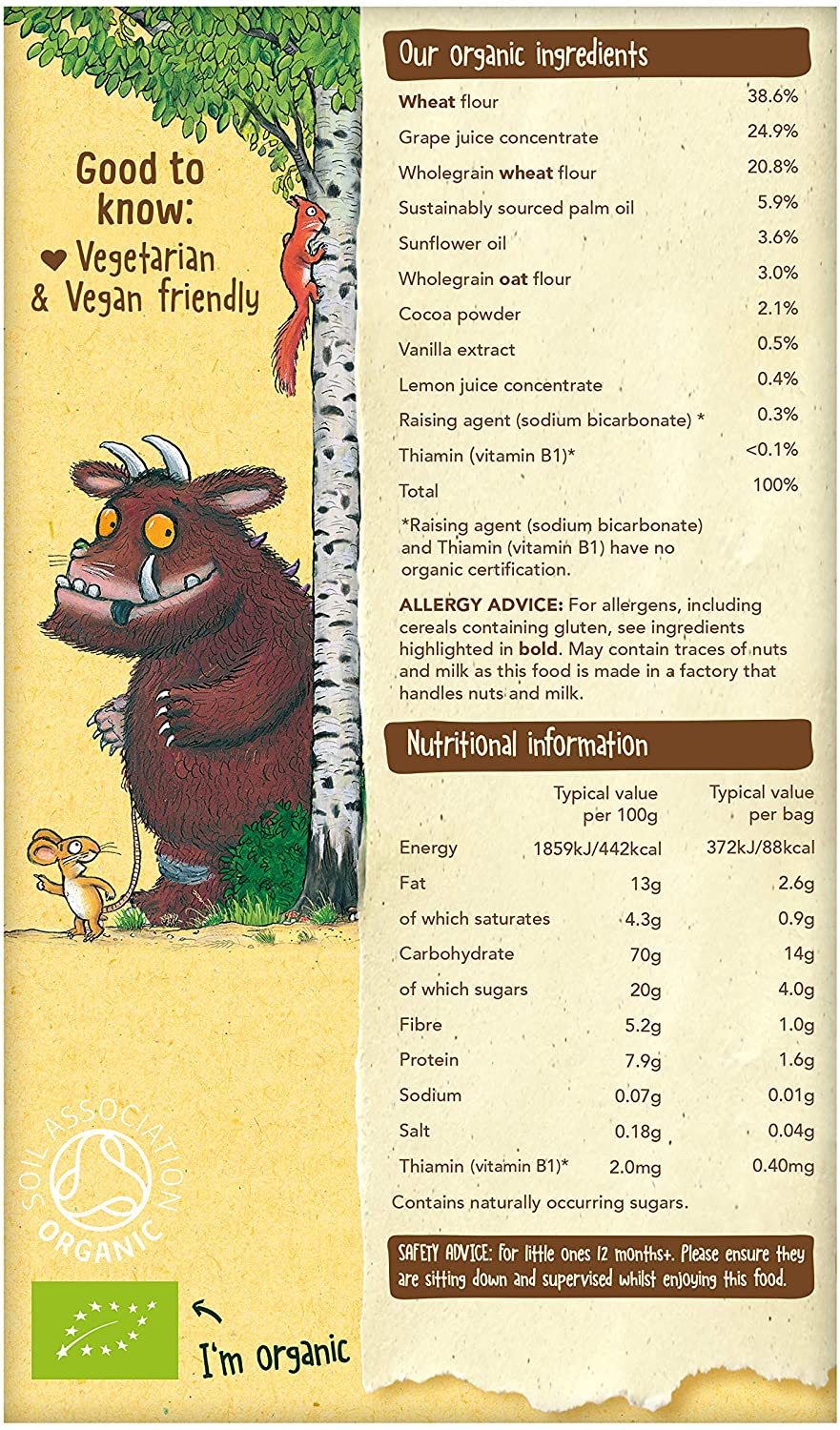 Organix Cocoa & Vanilla Gruffalo Biscuits, Organic Toddler Snacks, 12+ Months, Multipack, 5 x 20 g Bags Per Box (3 Boxes Total) - Image 2