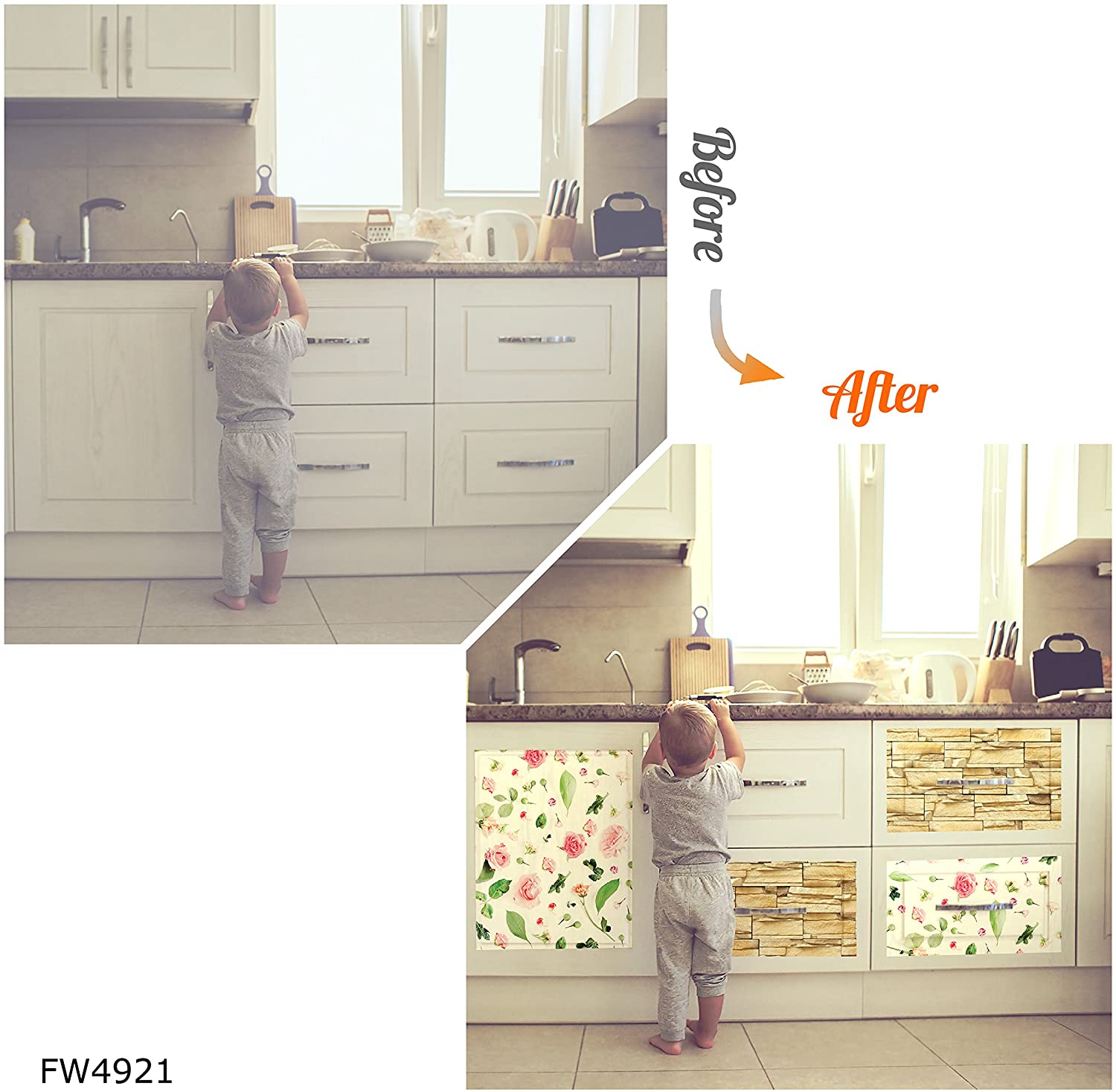 WALPLUS FW4921-COM-WM5110x2/WM5111x2 Flower and Rock Pattern Self-Adhesive Decal Furniture Wrap, Vinyl, Multi-Colour, 64 x 5.5 x 5.5 cm - Image 4