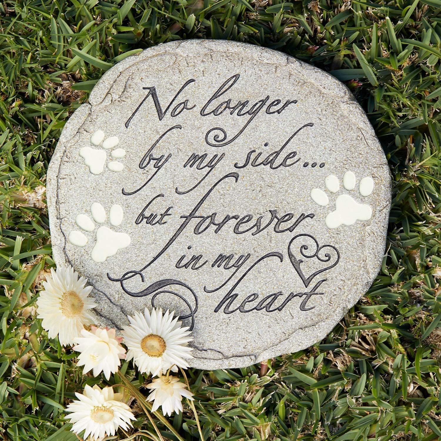 Orchid Valley Pet Loss Grave Marker Memorial Stone No longer by my side but forever in my heart with Paw Prints. Cat or Dog Sympathy Gift. Waterproof Weatherproof Outdoor Remembrance Item - Image 3