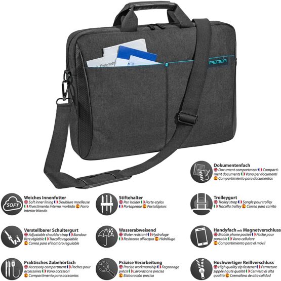 PEDEA laptop bag "Lifestyle" bag for notebooks with screens up to 15.6 inches (39.6 cm); shoulder bag with shoulder strap incl. notebook lock, black - Image 3