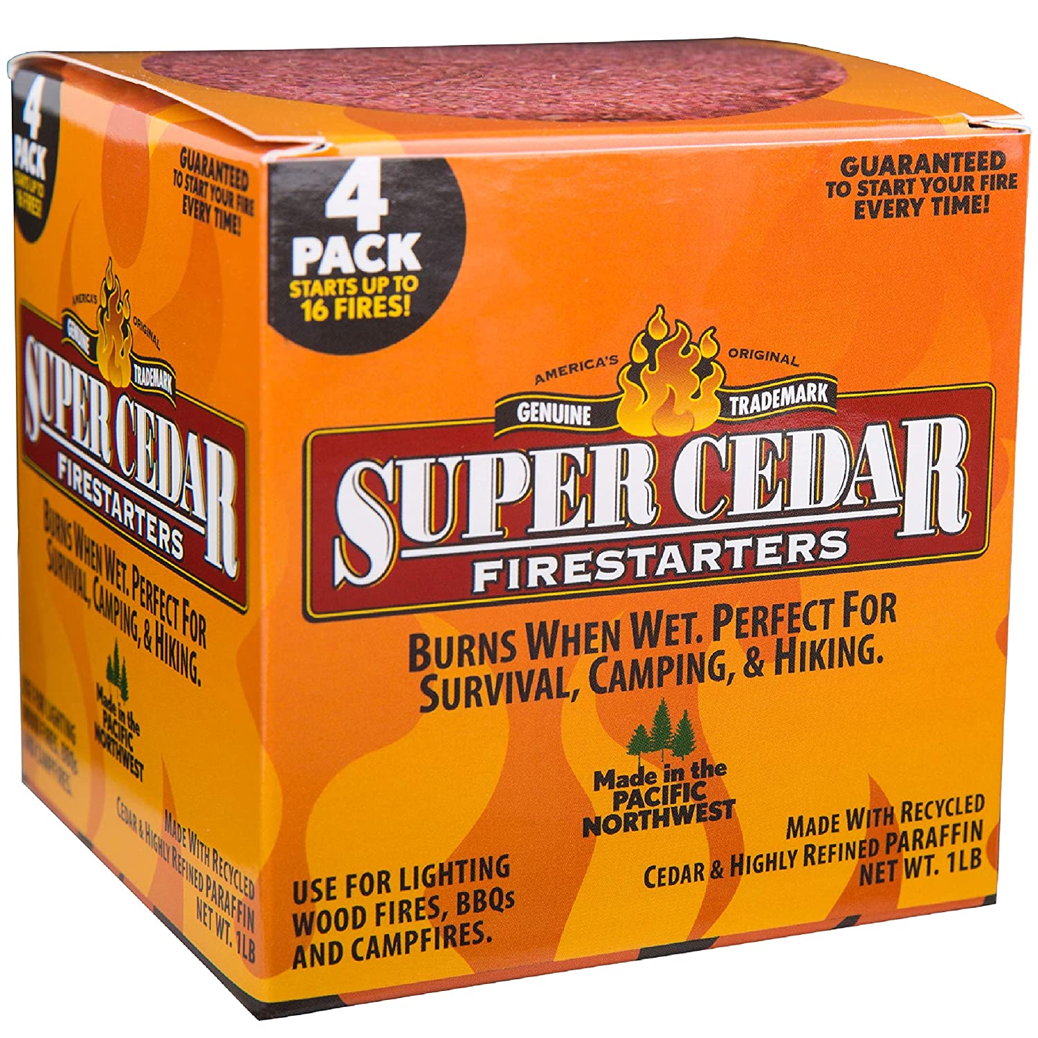 Super Cedar Firestarters - 4-Pack fire lighters, Starts up to 16 Fires, Burns Cleaner, Hotter & Lasts up to 30 Minutes, one Match Lighting, Environmentally Friendly Design - Image 2