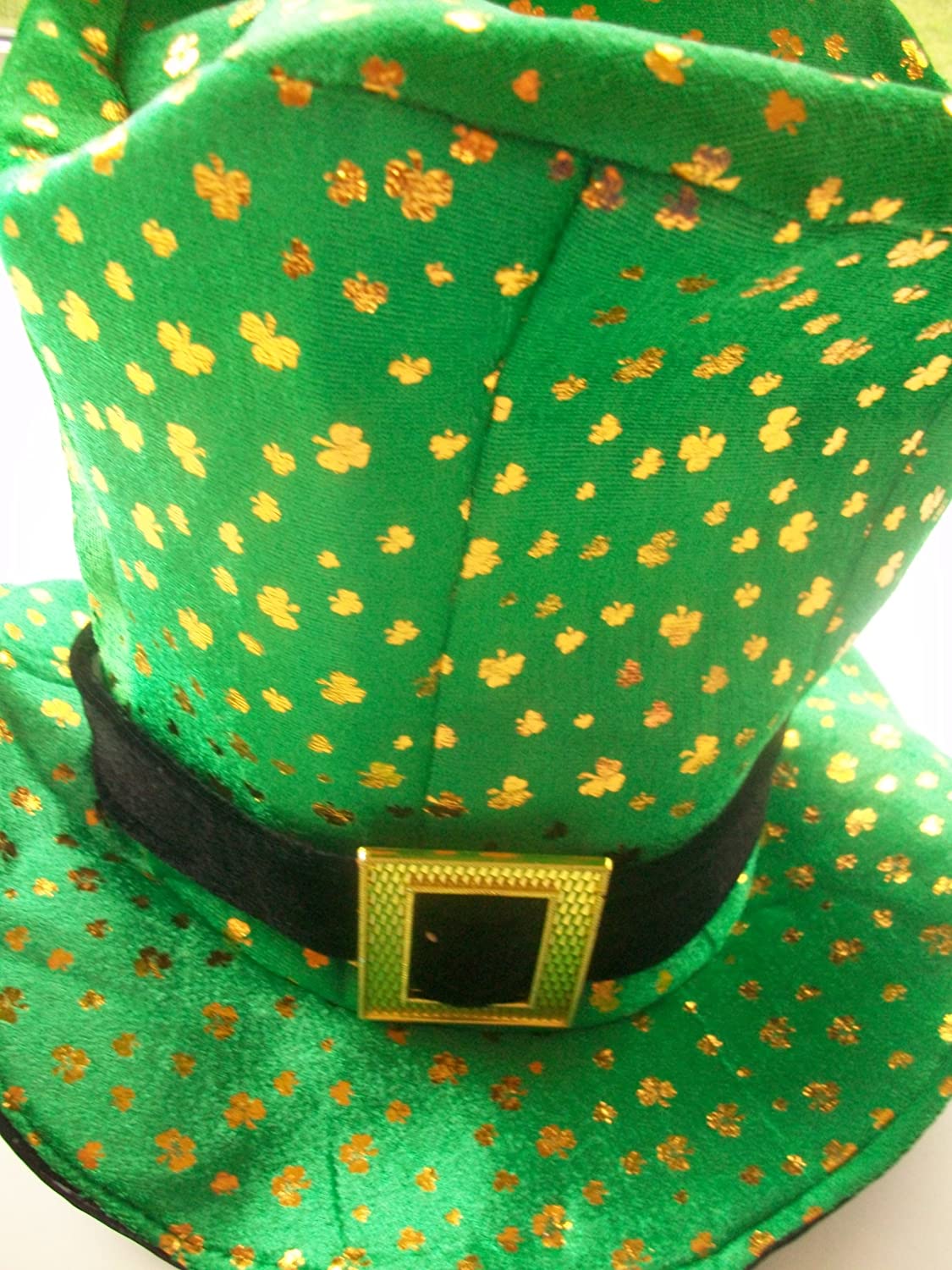HENBRANDT Adult Green Top Hat with Buckle and Gold Shamrock Decorations St Patrick's Day Accessories Leprechaun Hat One Size Irish Fancy Dress Costume Accessory Novelty Hats for Men and Women