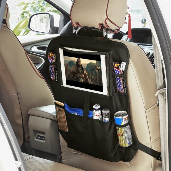 Tech Traders ® Back Seat Car Organiser with 10.1" iPad/Tablet Holder Touch Screen Kids Kick Mat Seat Protector Cover Universal Fit Multi Pockets Children’s Storage - Black - Image 2