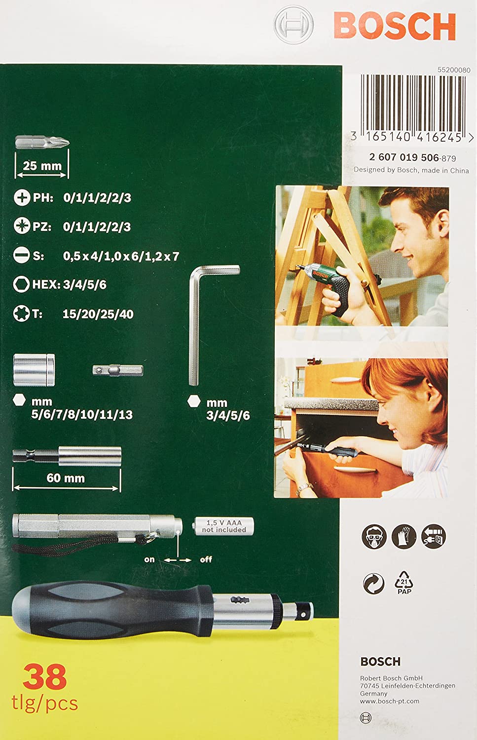 Bosch 2607019506 Screwdriving and Socket Set (38-Piece), Green, Yellow, Variety Pack - Image 3