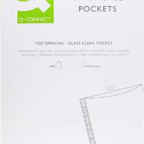 Q-Connect Delux Punched Pocket Top Opening Green Strip A4 Clear (Pack of 100)