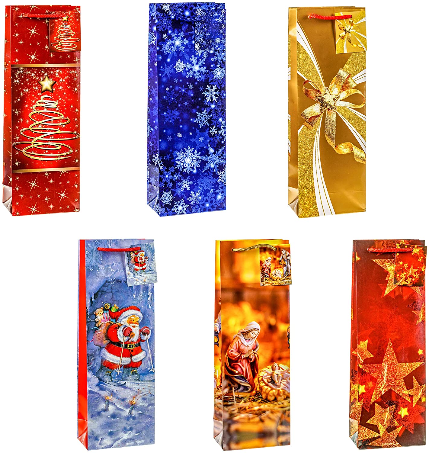 TSI 83288-A Gift Bags Christmas No 8, Pack of 12, Size: Bottle (4.5 x 3 x 14 inch), Motif Christmas series 8, 1 count (Pack of 12)