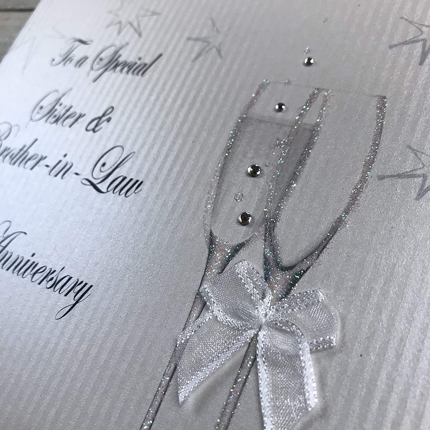 White Cotton Cards Happy Anniversary Handmade Card to a Special Sister and Brother-in-Law with Champagne Glasses, White, BD77 - Image 2