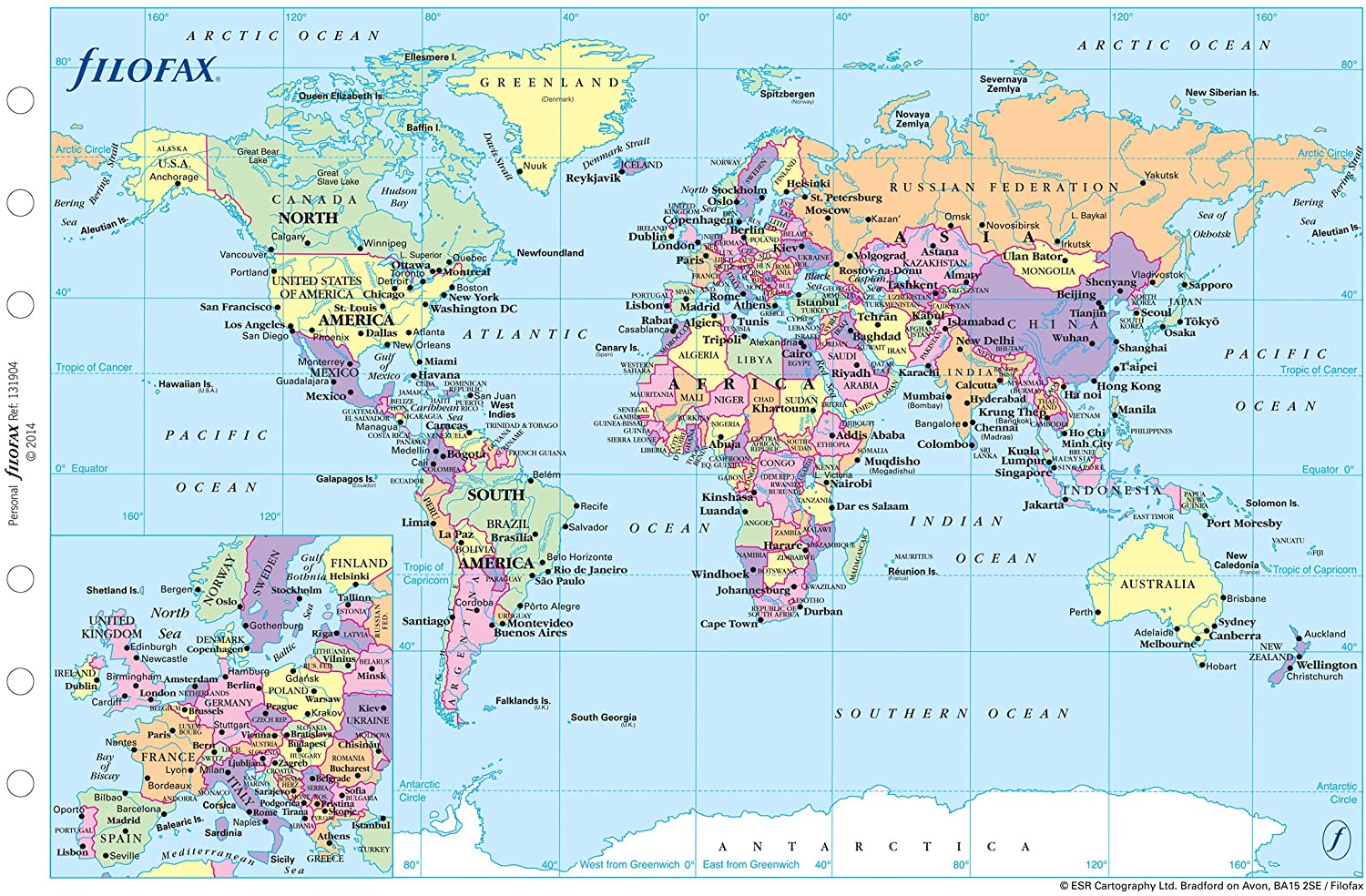 Filofax Personal World Map, 95 mm x 171 mm - Image 2