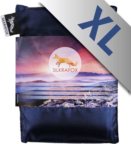Silkrafox XL - super-king-sized ultralight sleeping bag liner, artificial silk inlett, perfect for hiking, backpacking, outdoor activities