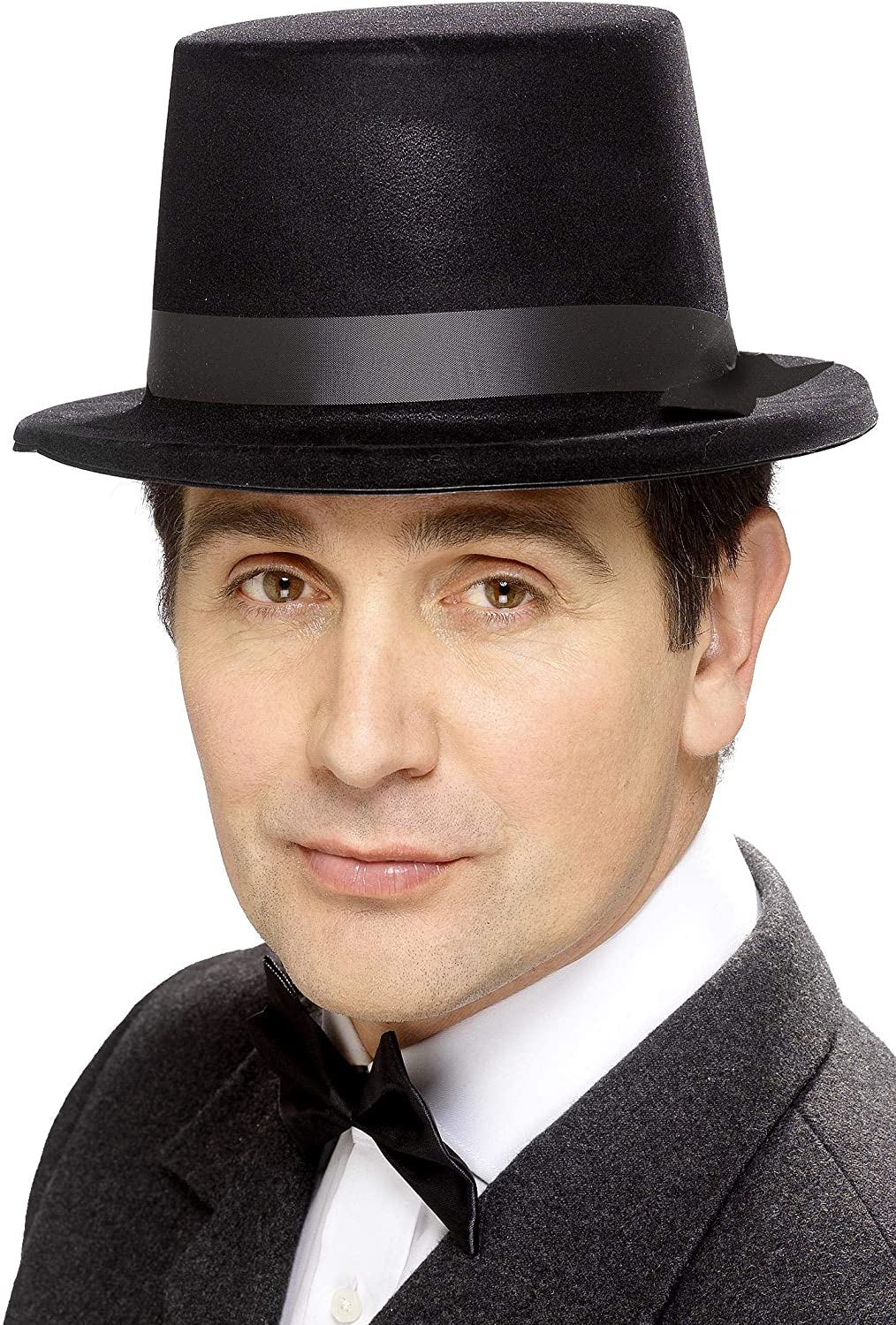 Flocked Topper Hat, Black, Felt