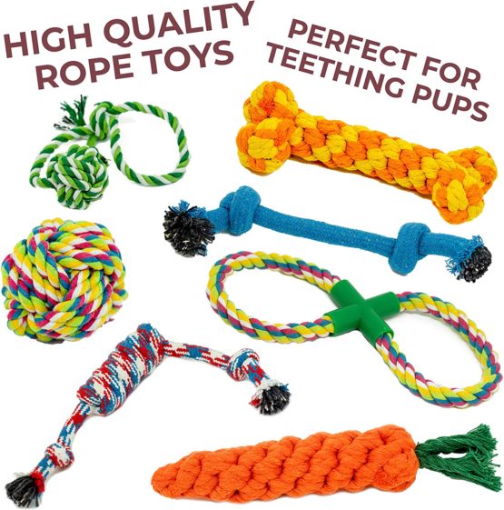 11 Exciting Variety Pack of Puppy Toys. Includes Treat Dispensing Rubber Ball. Hard Wearing Rope Toys ideal for Interactive and Independent Play. Great Dog Toys for Boredom and Teething. - Image 3