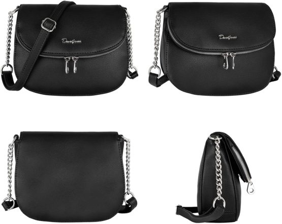 David Jones - Women's Small Crossbody Bag - Ladies Chain Shoulder Bag PU Leather - Zipper Flap Messenger Bag Multiple Pocket - City Casual Saddle Handbag - Work Travel Phone Clutch Purse - Image 4