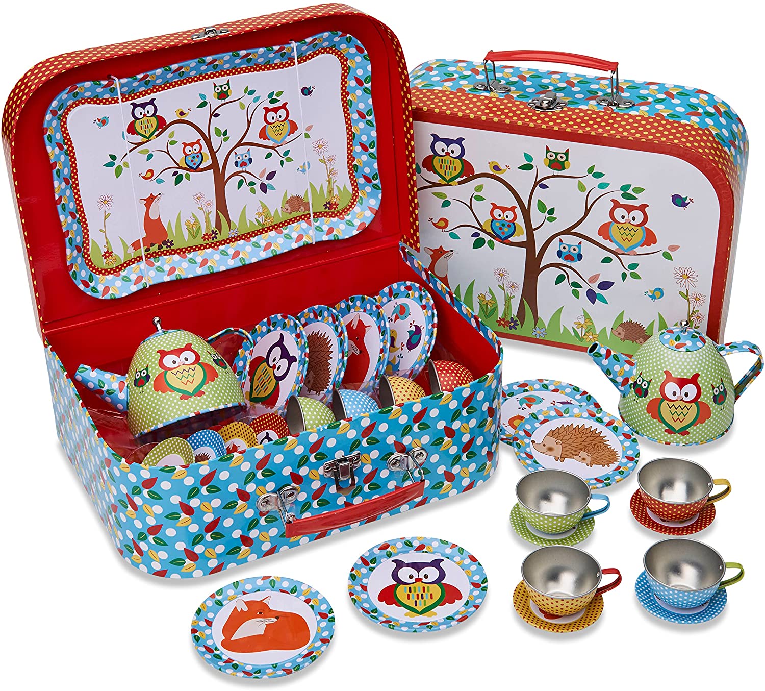 Lucy Locket ‘Woodland Animals’ Metal Tea Set & Carry Case Toy (14 Piece ...