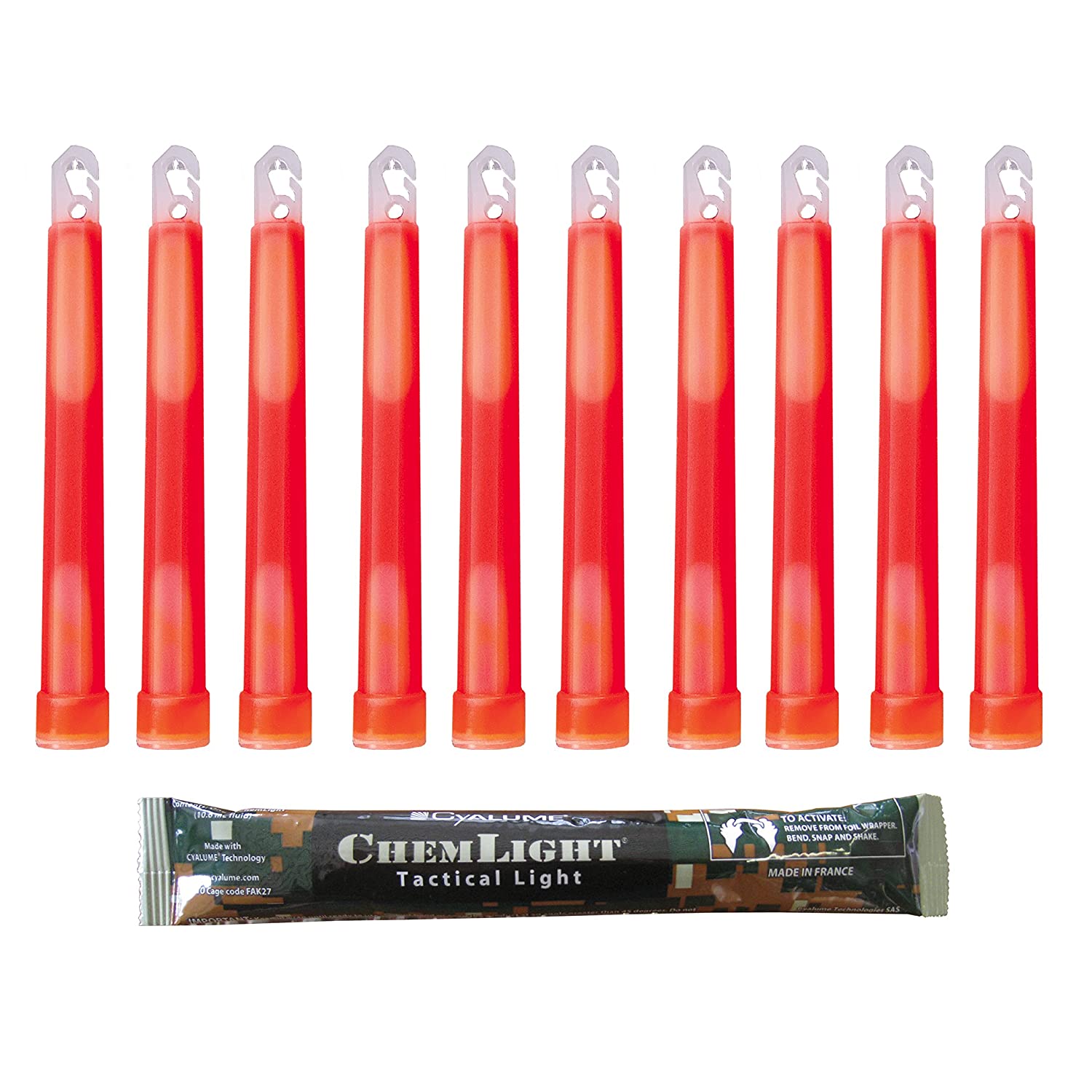 Cyalume ChemLight Military Grade Chemical Light Sticks, Red 6" Long, 12 Hour Duration (Pack of 10), Red X10, 10-er Pack