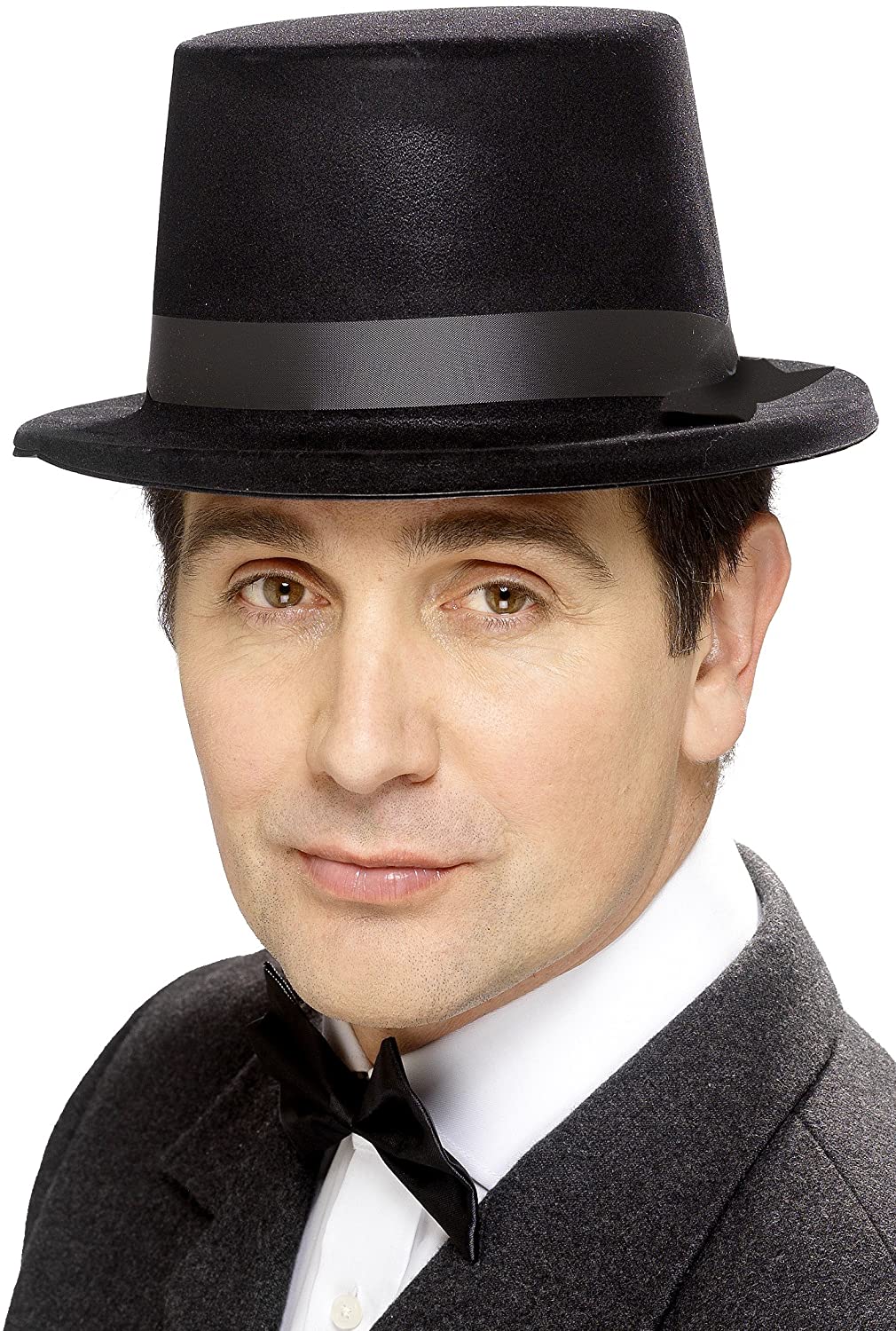Flocked Topper Hat, Black, Felt - Image 2