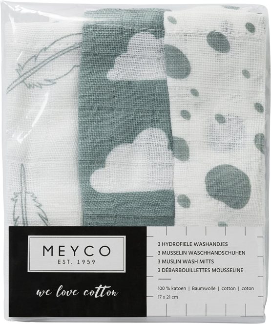 Meyco 458003 Muslin Washcloth Set 20 x 17 cm, Turquoise/Grey/Jade/White - Image 2