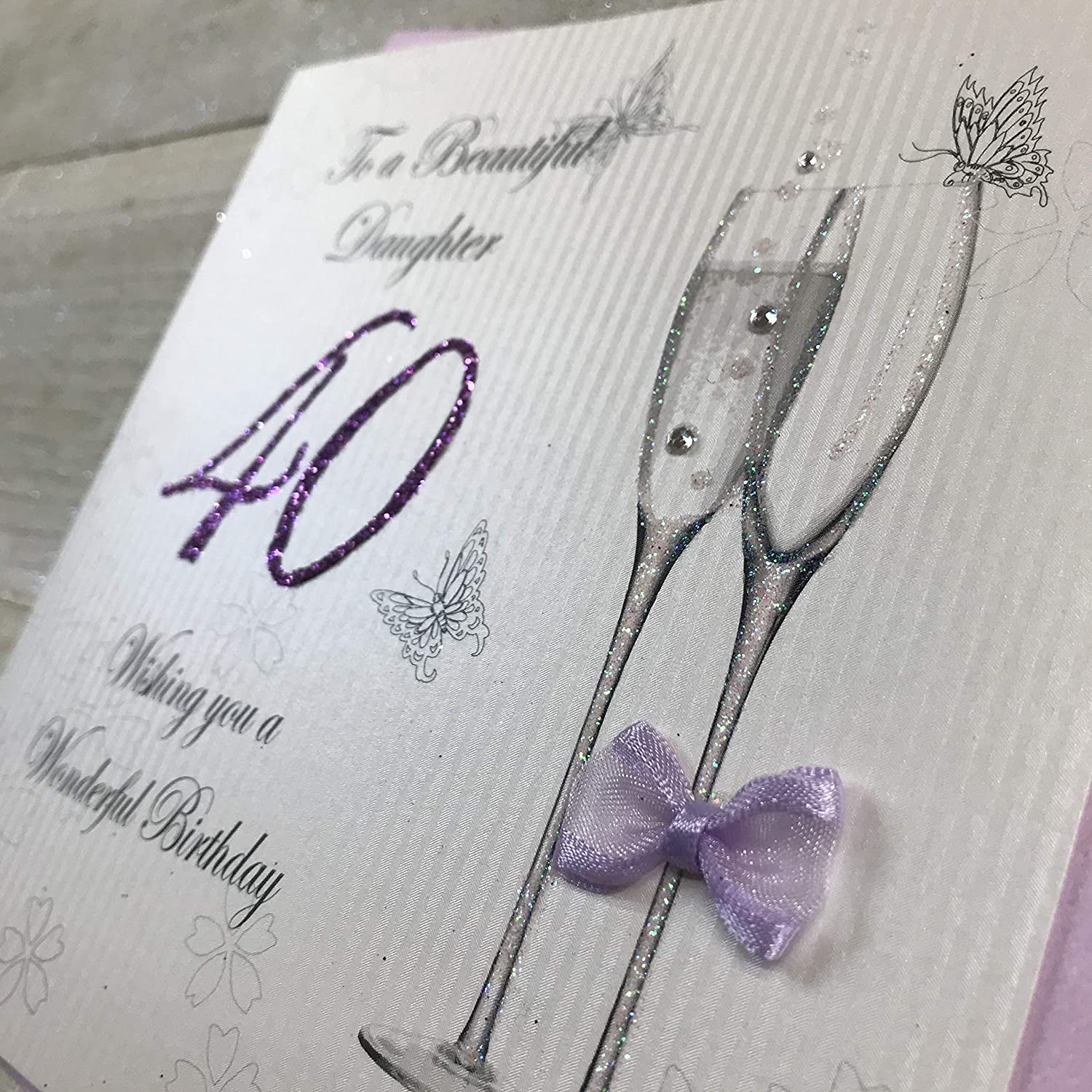 white cotton cards To a Beautiful Daughter 40 Wishing You a Wonderful, Handmade 40th Birthday Card (Code BD10-40) - Image 2