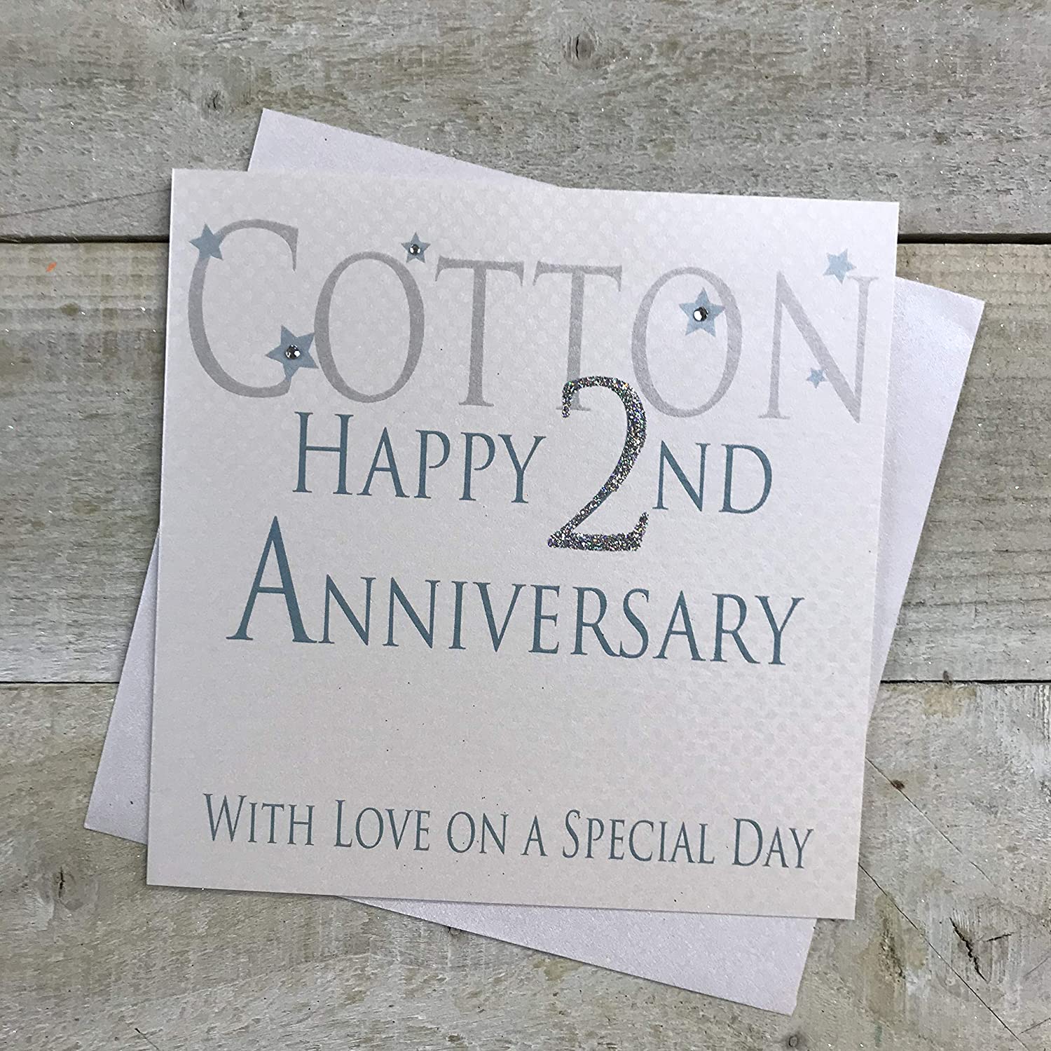 white cotton cards Cotton Happy 2nd Love On A Special Day, Handmade Anniversary Card (Code AW2), 16x16xm