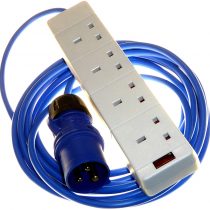 A1 ELECTRICS A1ELECTRICS 16 amp plug to 4 gang socket mains hook up extension lead with 1.5mm arctic blue flex, 5-20M (10 metre)