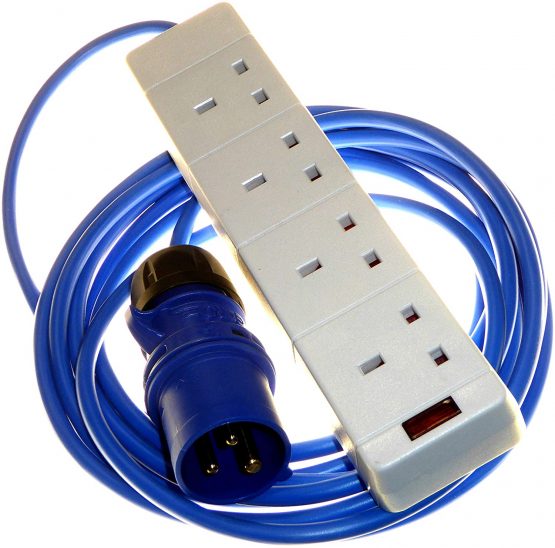 A1 ELECTRICS A1ELECTRICS 16 amp plug to 4 gang socket mains hook up extension lead with 1.5mm arctic blue flex, 5-20M (10 metre)