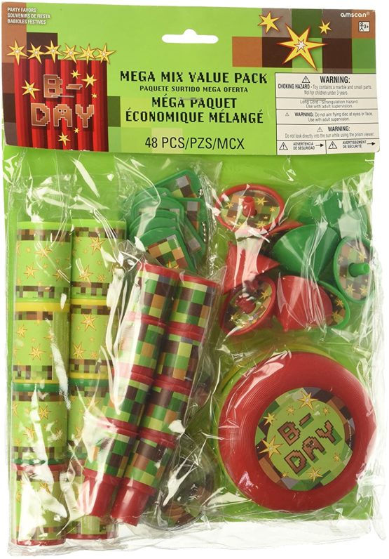 amscan 398550 TNT Pixelated Value Favour Pack-48 Pcs, Green