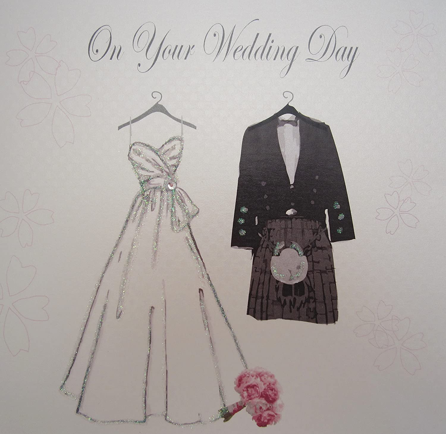White Cotton Cards On Your Wedding Day Handmade Scottish Card, PS1, 16cm x 16cm