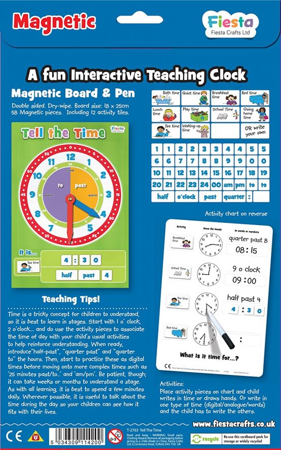 Fiesta Crafts T-2763 Magnetic Tell The Time Educational Toy, Various - Image 2