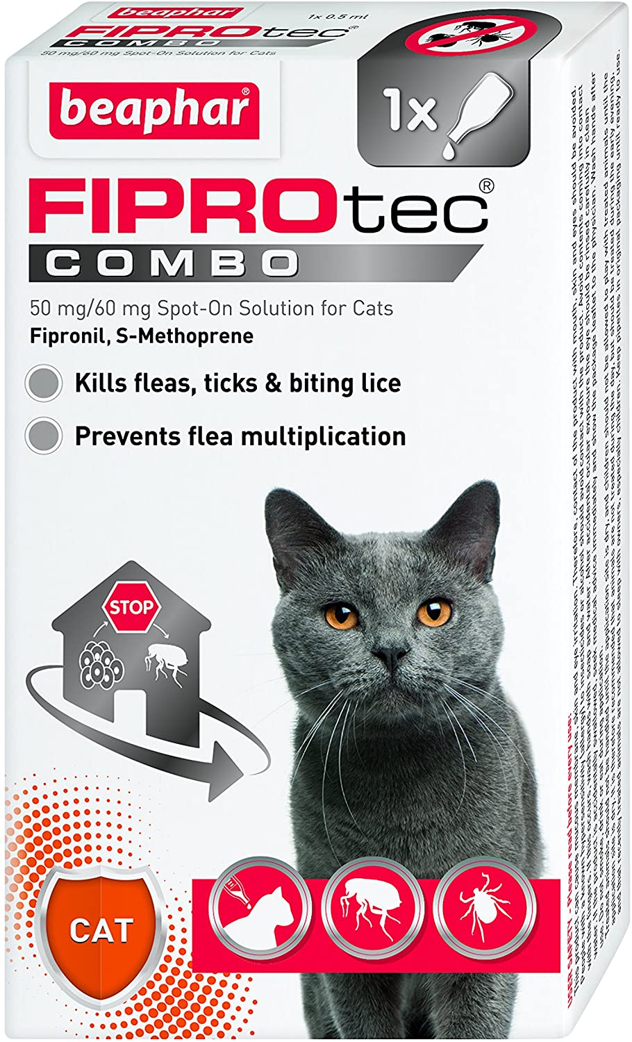 Beaphar, FIPROtec® COMBO for Cats, 1 pipettes, Kills Fleas, Flea Eggs, Flea Larvae & Ticks