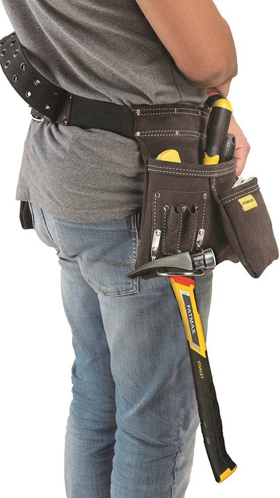 STANLEY Leather Tool Pouch, Double Pocket Storage Organiser, Hammer Loop, STST1-80114 - Image 3