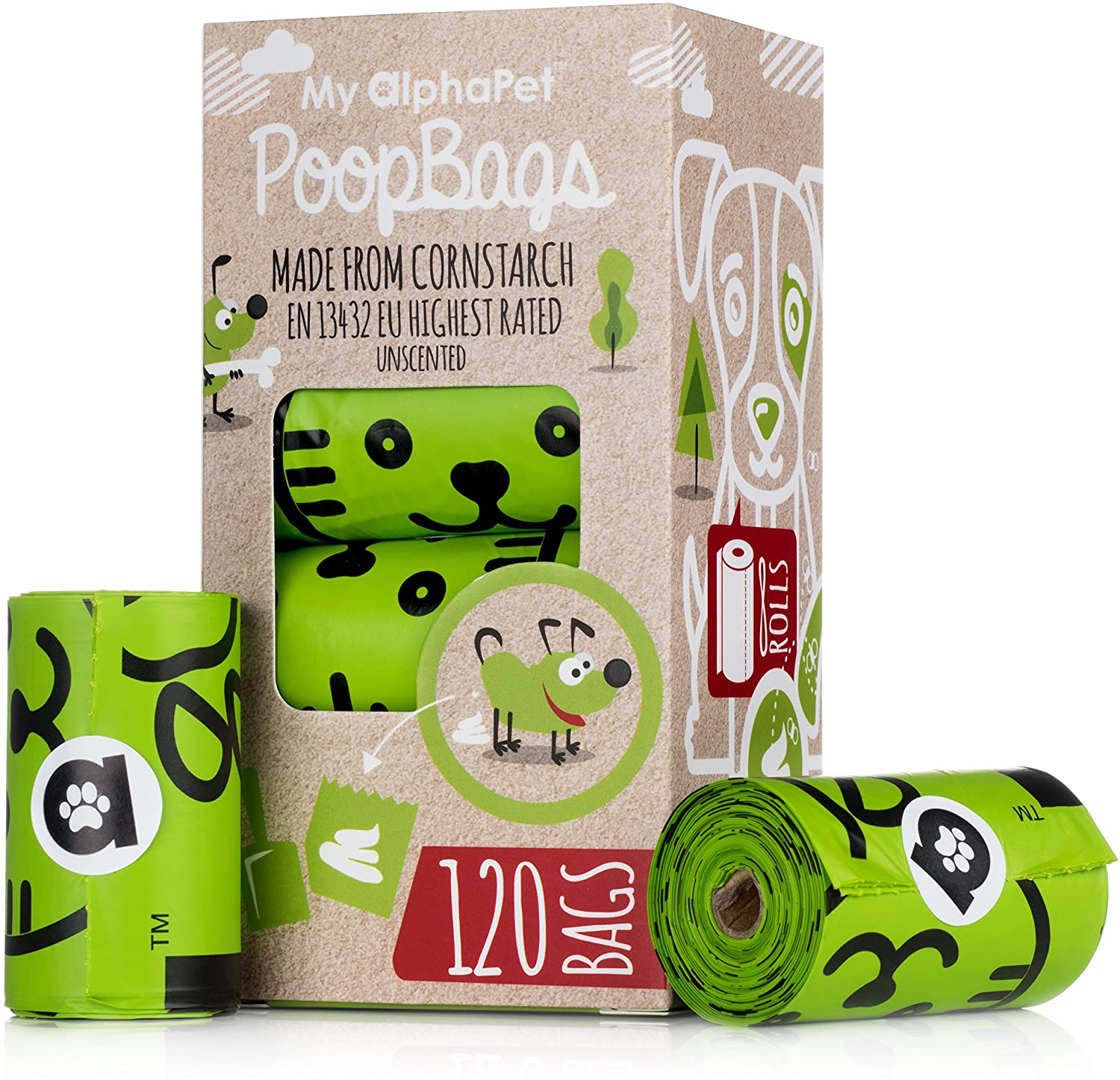 Compostable Dog Poop Bags, Cornstarch Eco-Friendly, Home Compost NF T 51-800, 120 Count, Large Size Bag 9x13 Inches
