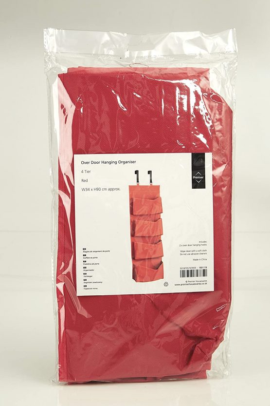 Premier Housewares 1901119 4-Tier Over Door Hanging Organiser - Red, H90 x W34 x D10cm - Image 3