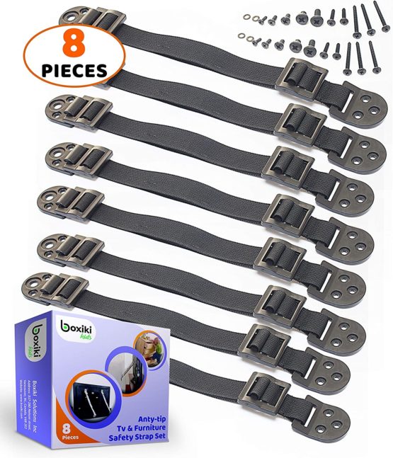 Anti-Tip Television and Furniture Anchor Strap for Child Safety (4 Pairs) by Boxiki Kids. Quakehold and Safety Straps for Child Proofing Your Home.… (Black)