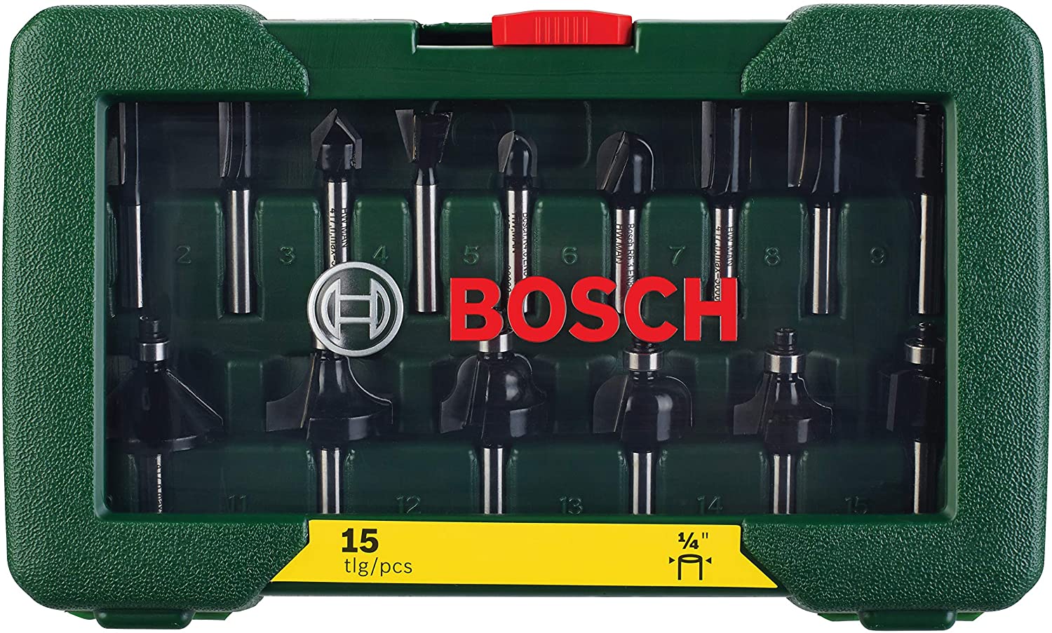 Bosch 2607019468 15-Piece Carbide Router Bit Set (for Wood 1/4-Inch Shank, Accessories for Routers), Silver/Black - Image 3