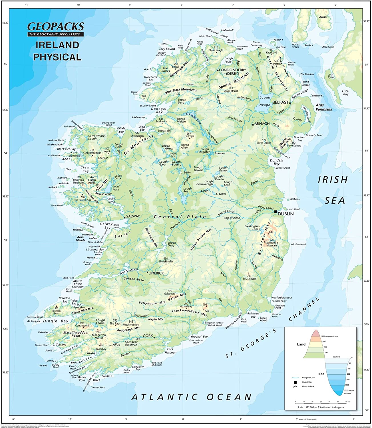 Children’s Ireland Map – Reversible Political/Physical Laminated Wall ...