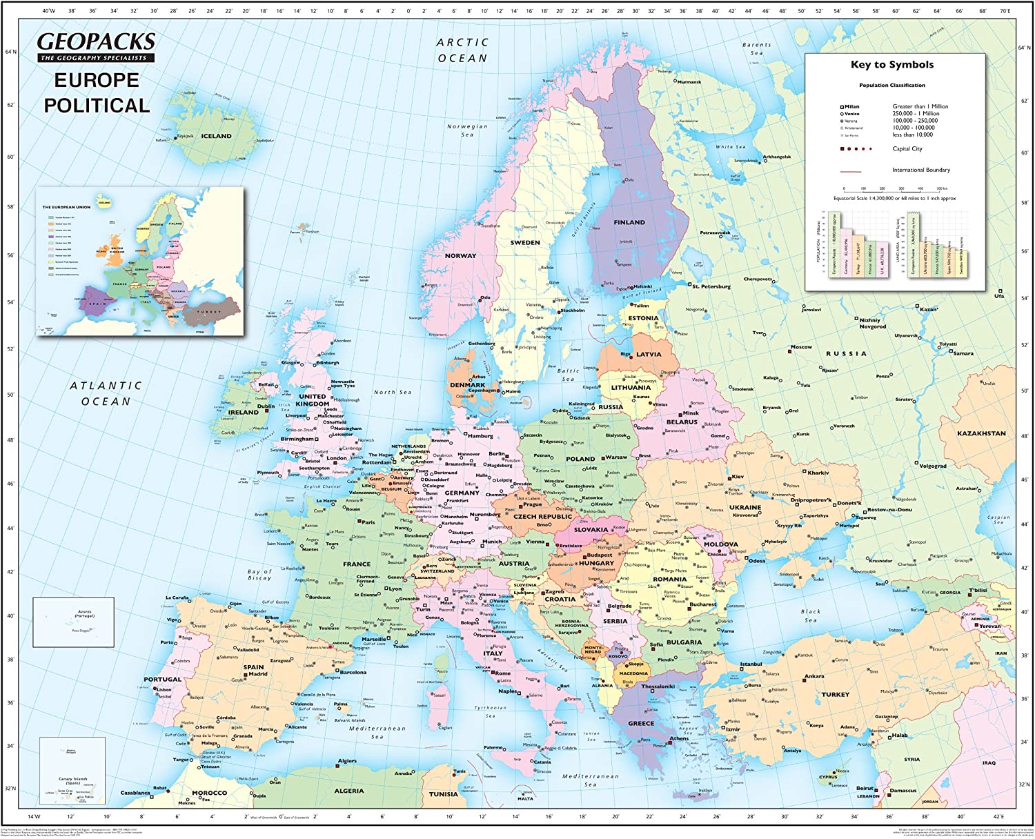 Childrens Map of Europe – Reversible Political/Physical Laminated Wall ...