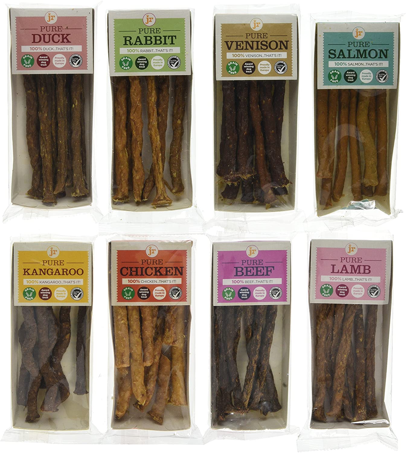 J R Pet Products Pure Dried 100% Fresh Meat Dog Treat Sticks 8 x 50g Variety Bundle, 50 g (Pack of 8)