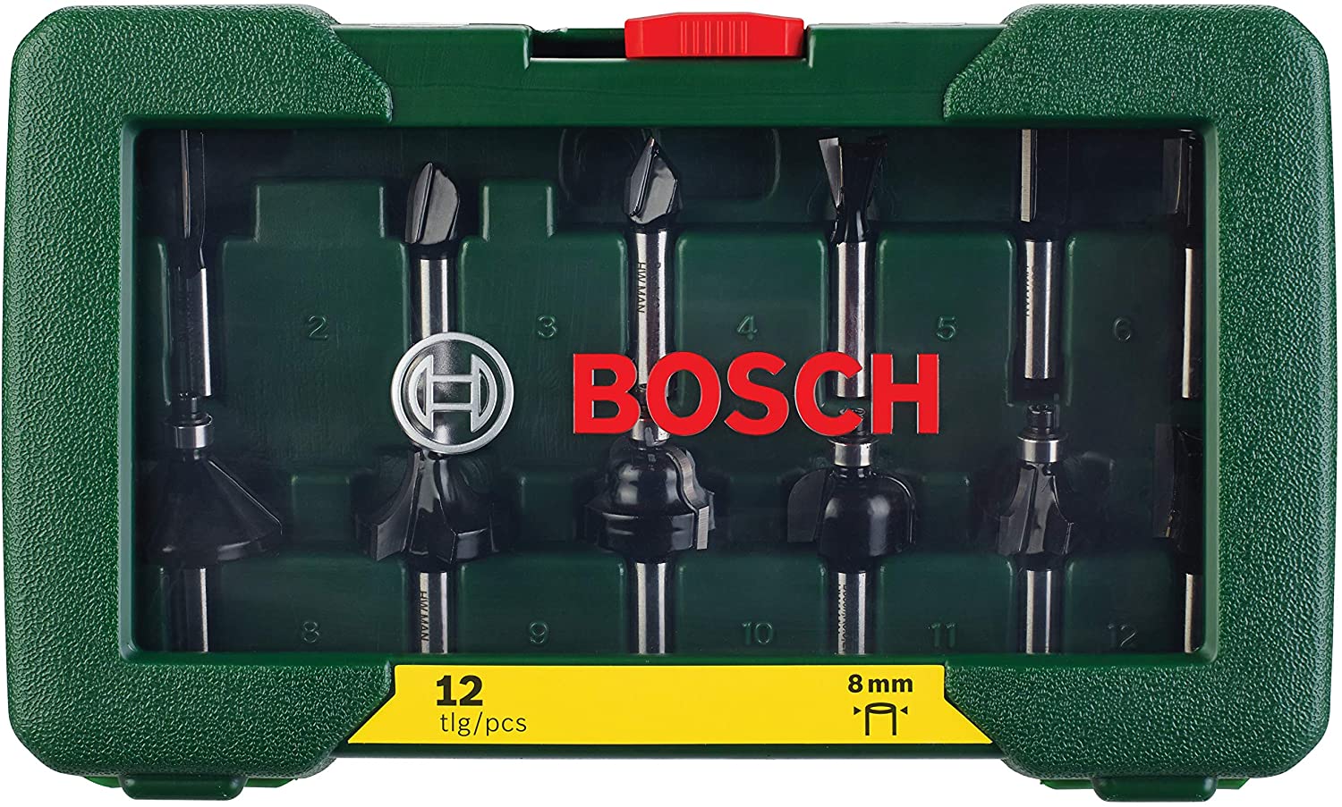 Bosch 12-Piece Tungsten Carbide Router Bit Set (for Wood Shank diameter 8 mm, Accessory Routers), Silver/Black, 12-Piece Set - Image 3