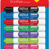 Berol Dry Wipe Chisel Tip Whiteboard Marker, Assorted Colours, Pack of 8