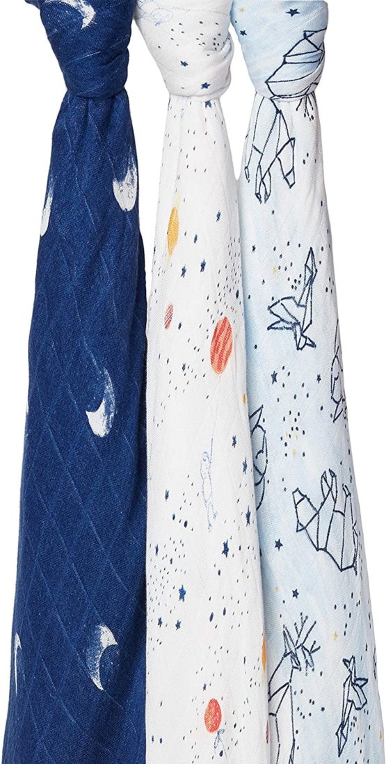 aden + anais silky soft Muslin Swaddle & Receiving Blankets for Baby Girls & Boys, 120x120cm, Ideal Newborn & Infant Swaddling Wrap Set of Bamboo Viscose, Perfect Shower Gifts, 3 Pack, stargaze - Image 3